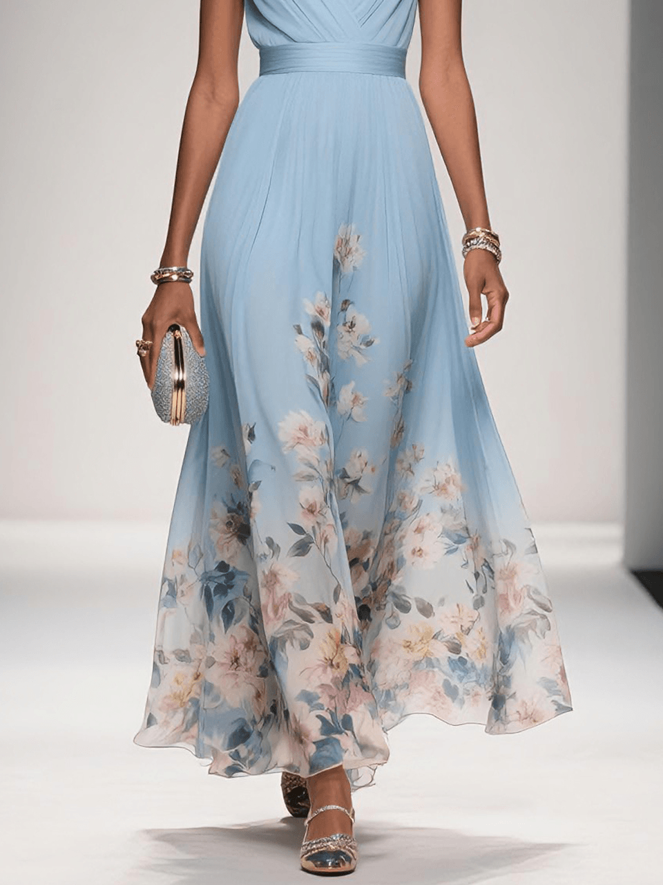 Floral Chiffon V-Neck Sleeveless Maxi Dress Wedding Guest 5