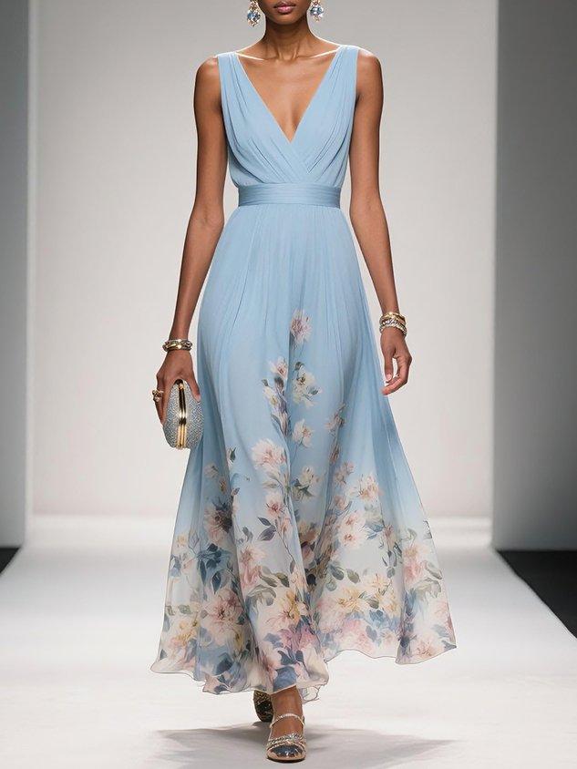 Floral Chiffon V-Neck Sleeveless Maxi Dress Wedding Guest 6