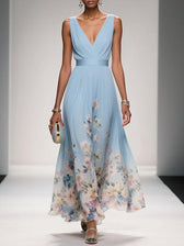 Floral Chiffon V-Neck Sleeveless Maxi Dress Wedding Guest 6