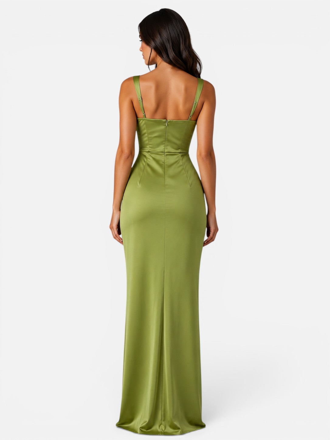 Women's Satin Maxi Dress – Ruched Waist