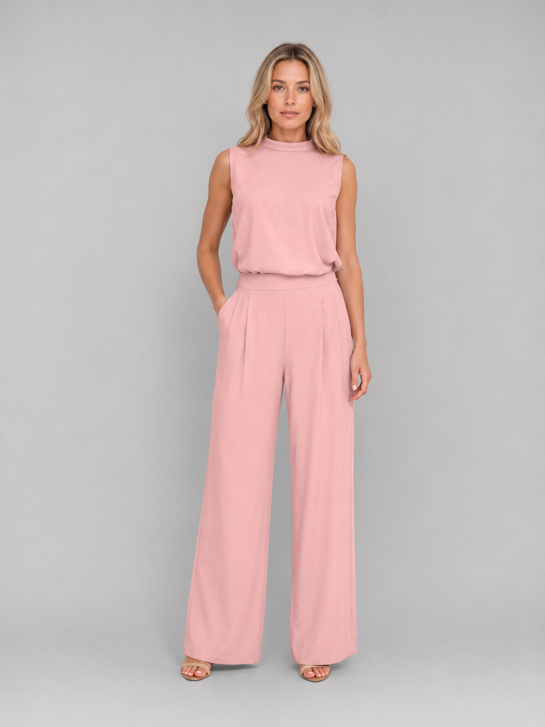 Women's Two Piece Wide Leg Pants Set – Sleeveless Matching Outfit