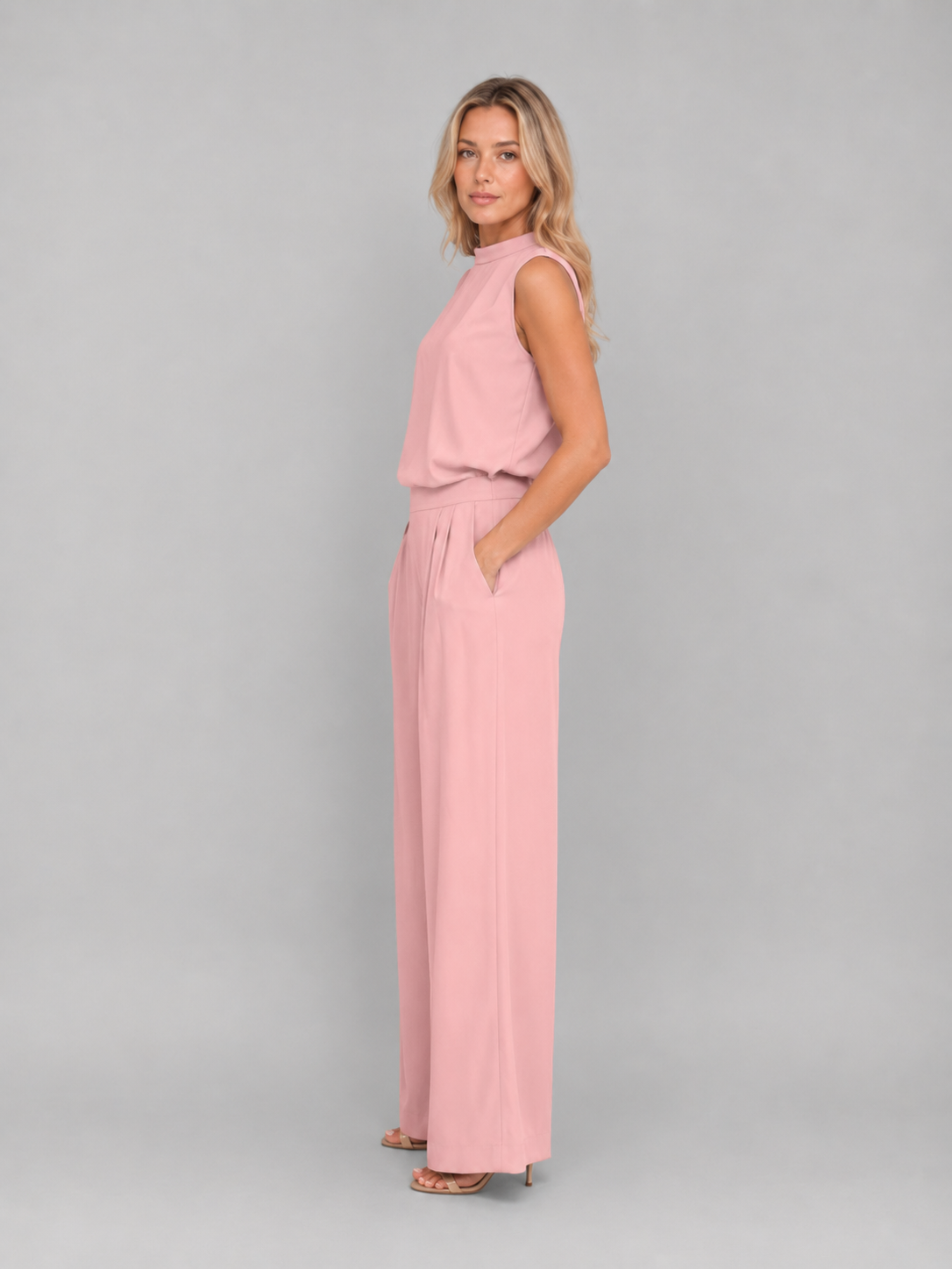 Women's Two Piece Wide Leg Pants Set – Sleeveless Matching Outfit