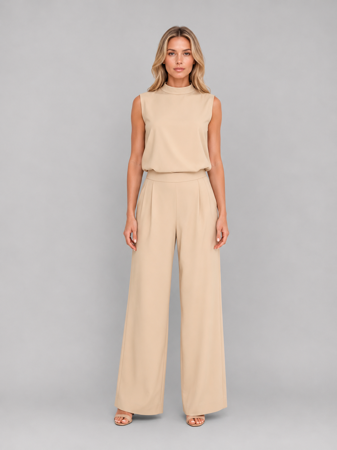 Women's Two Piece Wide Leg Pants Set – Sleeveless Matching Outfit