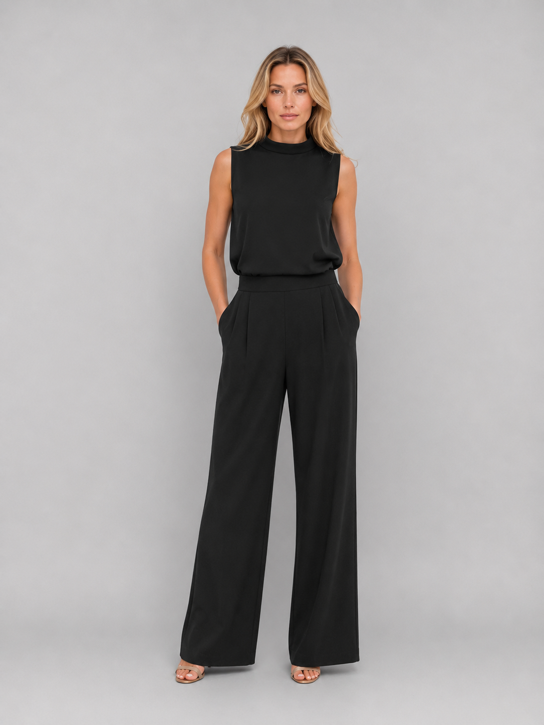Women's Two Piece Wide Leg Pants Set – Sleeveless Matching Outfit