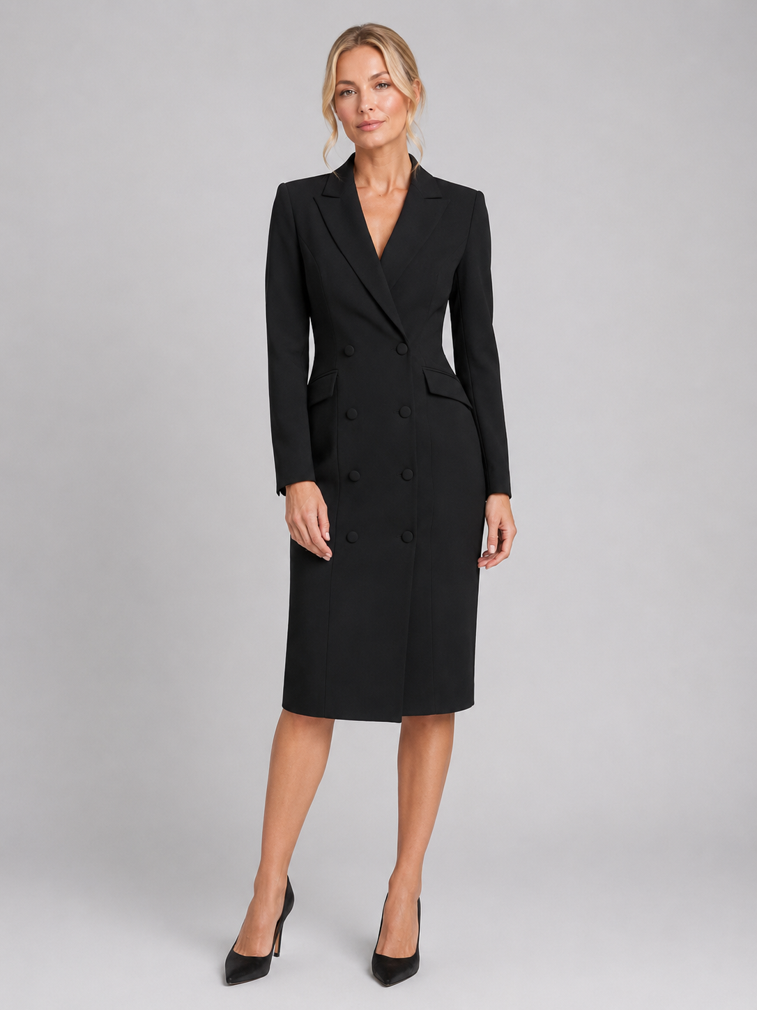Women's Tailored Blazer Dress Double Breasted Midi Dress