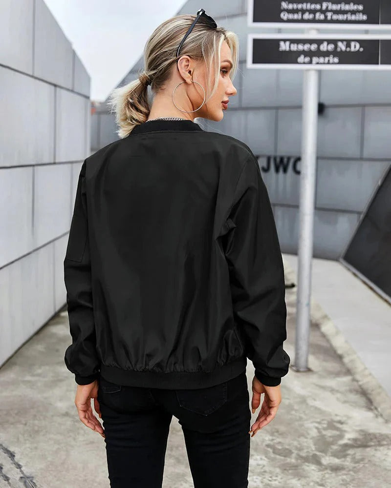 Zip Front Ribbed Trim Bomber Jacket