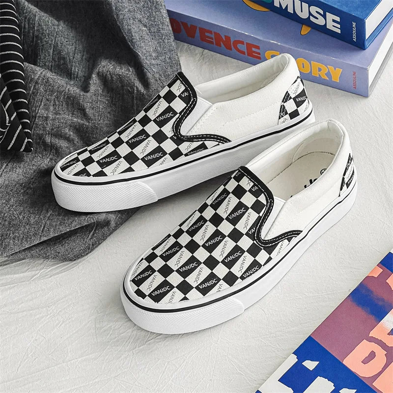 Womens Canvas Shoes Multicolor Checkerboard Design Men SlipOn Footwear Girls Flats Couple Summer Fashion Sneakers Size 3544