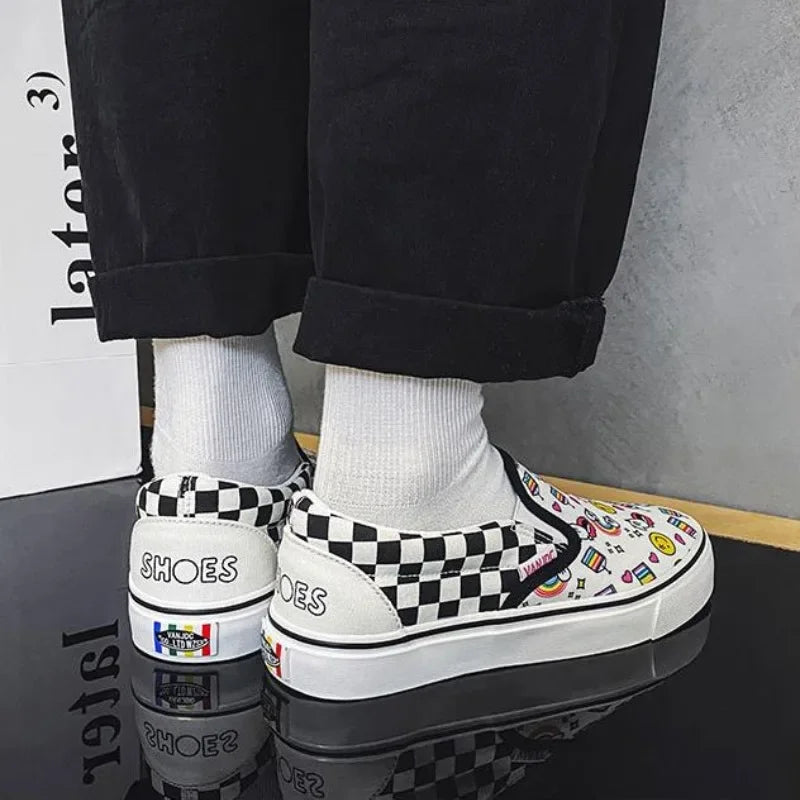 Womens Canvas Shoes Multicolor Checkerboard Design Men SlipOn Footwear Girls Flats Couple Summer Fashion Sneakers Size 3544