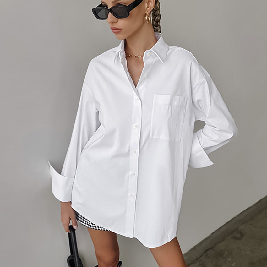 Drop Shoulder Long Sleeve Chest Pocket Oversized Shirt
