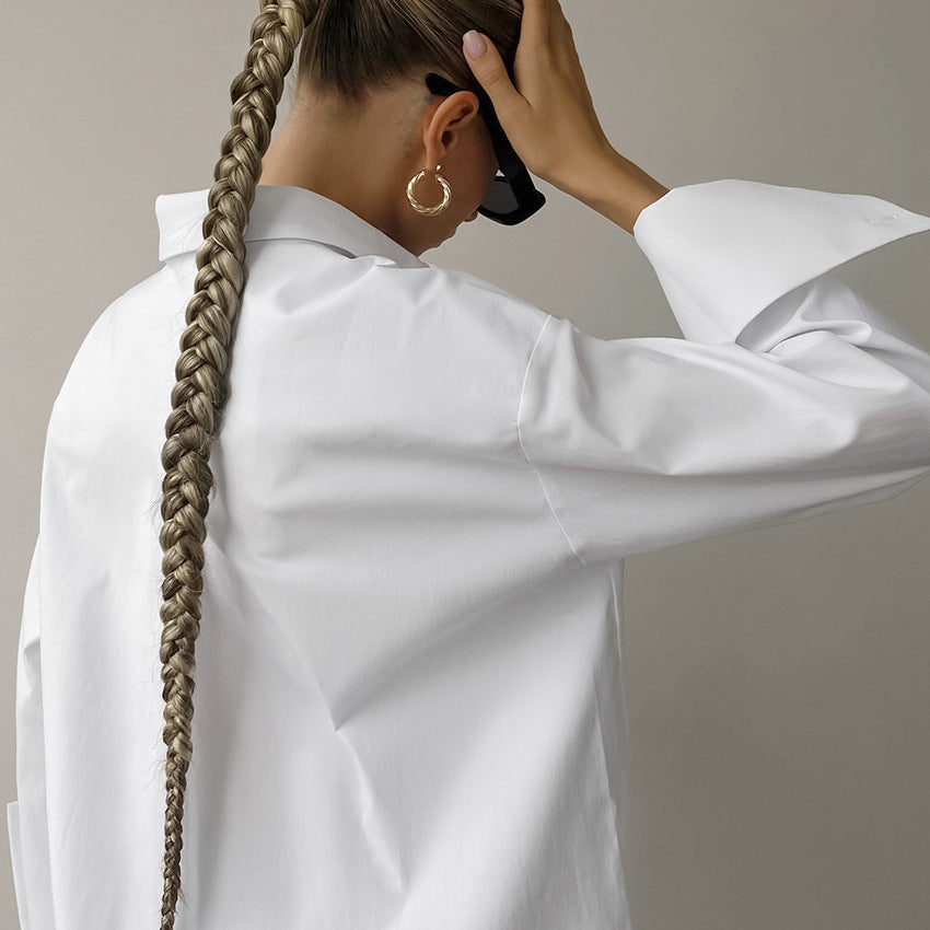 Drop Shoulder Long Sleeve Chest Pocket Oversized Shirt