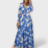 Floral Chiffon V-Neck Long Sleeve Ruffle Tiered Maxi Dress 3