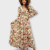 Floral Chiffon V-Neck Long Sleeve Ruffle Tiered Maxi Dress 6
