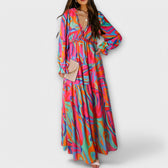 Floral Chiffon V-Neck Long Sleeve Ruffle Tiered Maxi Dress 8