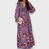 Floral Chiffon V-Neck Long Sleeve Ruffle Tiered Maxi Dress 9