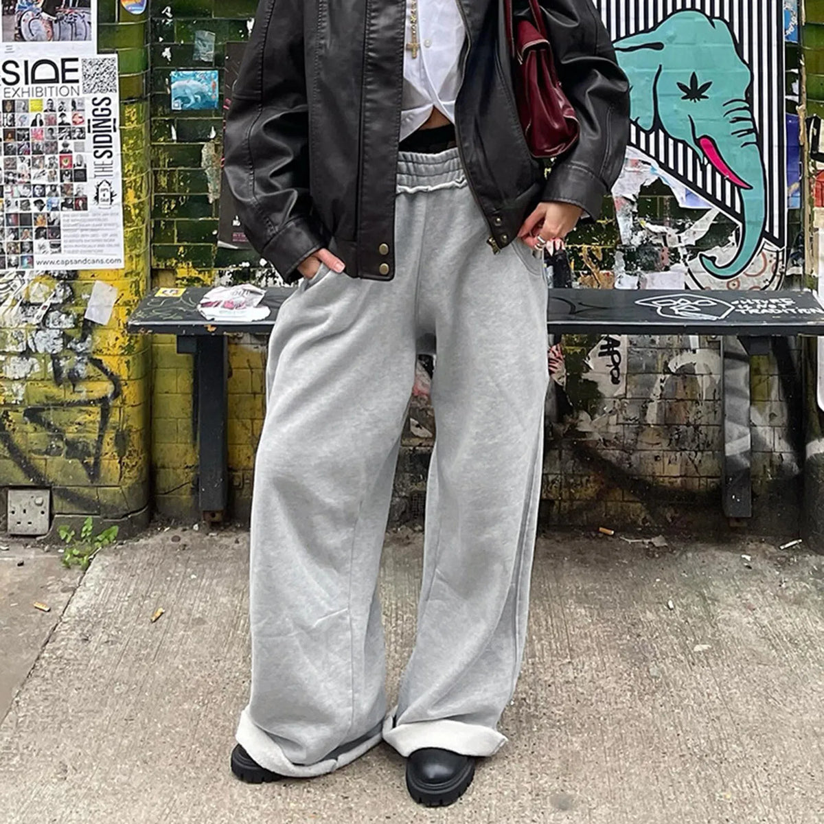 Lace Trim Layered Waist Raw Hem Wide Leg Sweatpants 3
