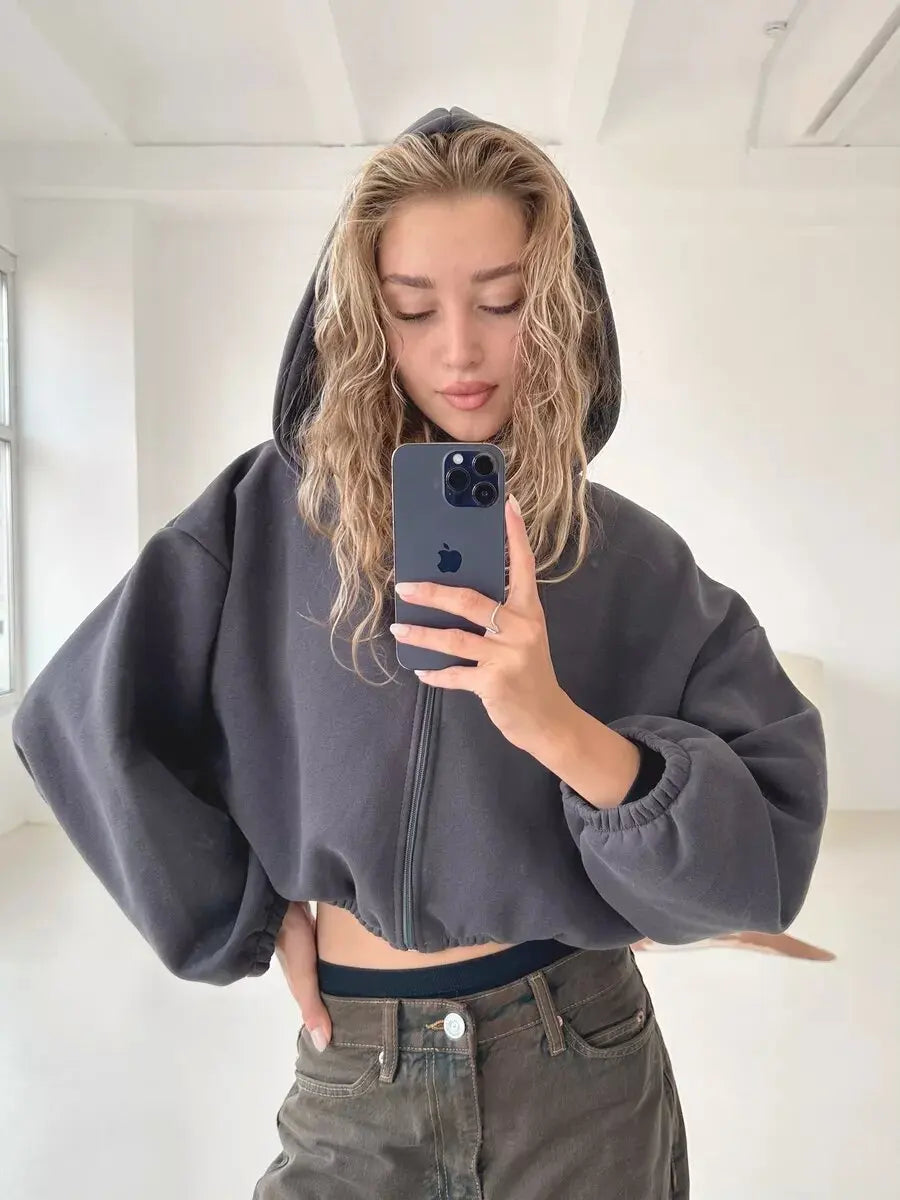 Oversized Fleece Pocket Zip Hoodie