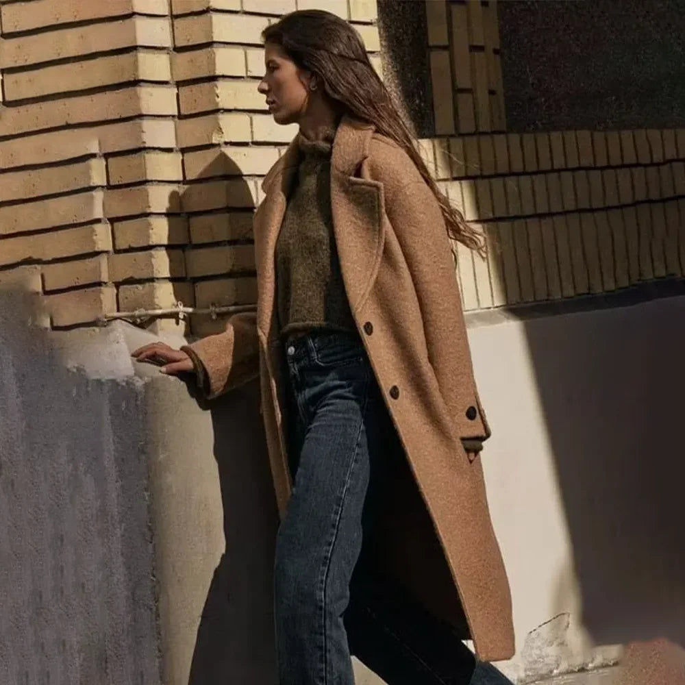 Single-Breasted Woolen Overcoat