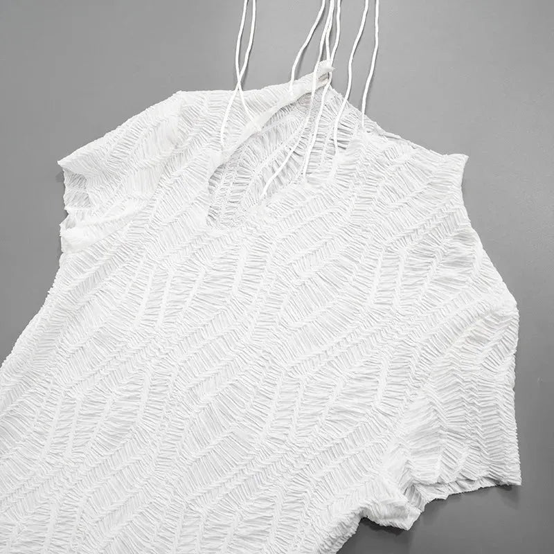 Textured Mock Neck Short Sleeve Lace Up Cut Out Bodycon Mini Dress 3