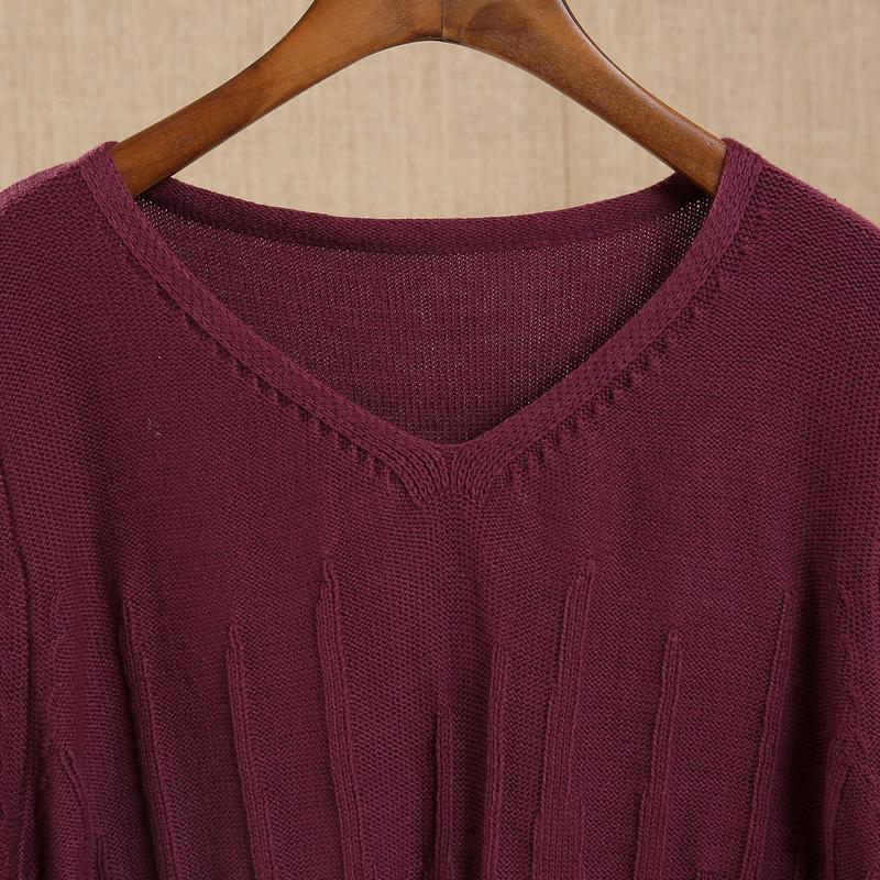 Wrinkled sweaters women knit winter dresses in burgundy