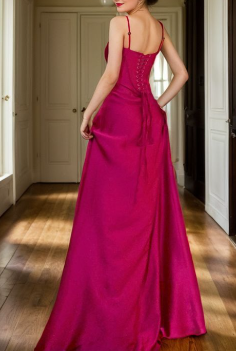 Gorgeous Hot Pink Satin A Line Party Dress Straps Prom Evening Dress cc1901