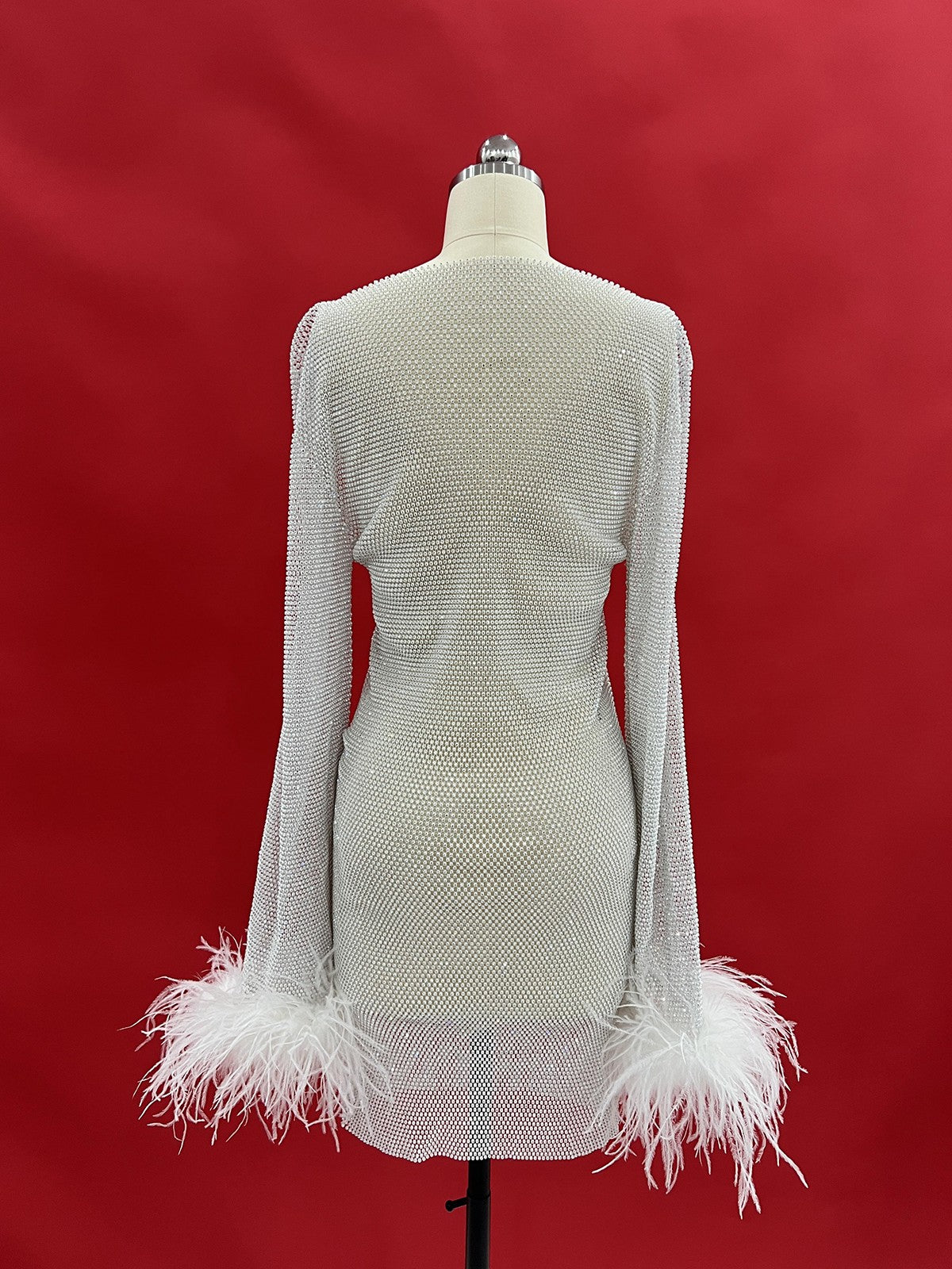 Xanthe Rhinestone Mesh Mini Dress In White 8
