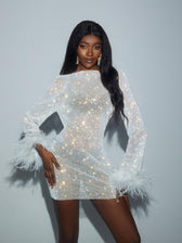 Xanthe Rhinestone Mesh Mini Dress In White 3