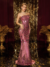 Strapless Rhinestone Acrylic Maxi Dress 5