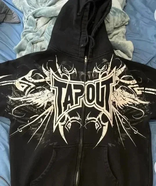 Skull and Chain Graphic Print Washed Zip Front Hoodie 6