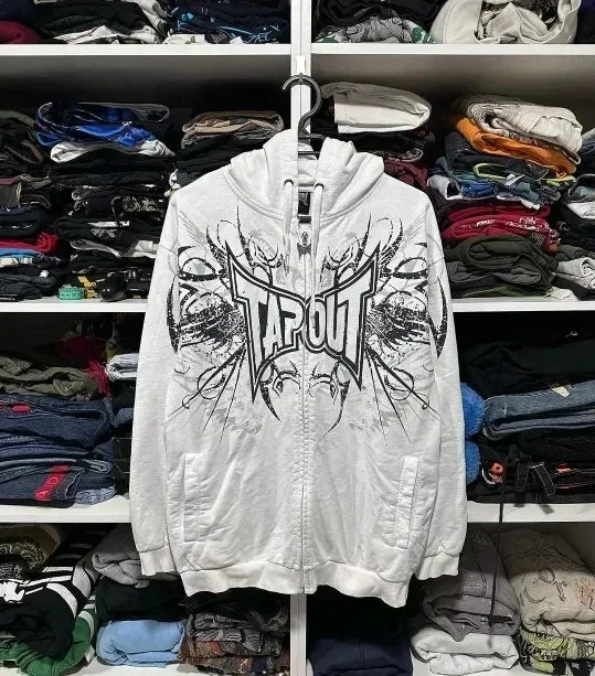 Skull Retro Zipper Hoodie white / S