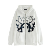 Gothic Punk Skeleton Print Hoody Jacket White / M