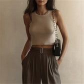 Y2K Sleeveless Knitted Crop Tops Khaki / S