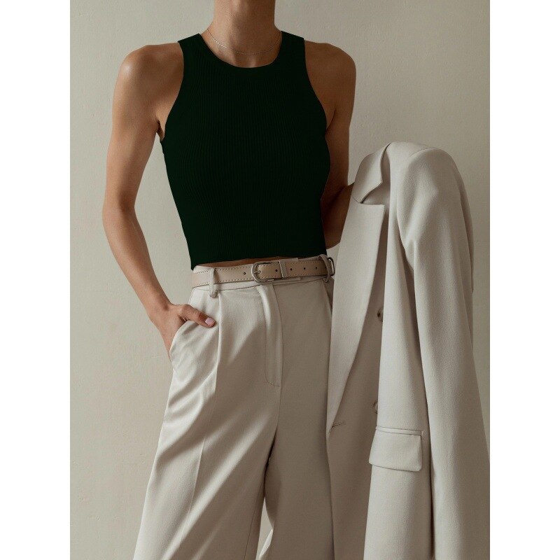 Y2K Sleeveless Knitted Crop Tops Black / S