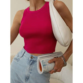 Y2K Sleeveless Knitted Crop Tops Rose Red / S