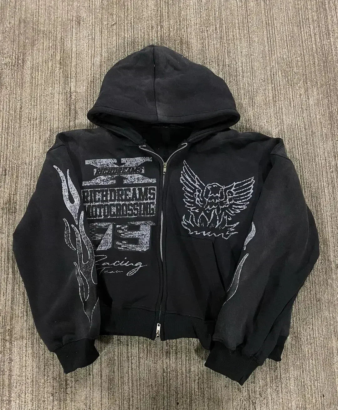 Racing Graphic Letter Print Cropped Zip Up Hoodie 3