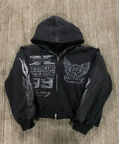 Letter Printed Hip-Hop Hoodie black / M