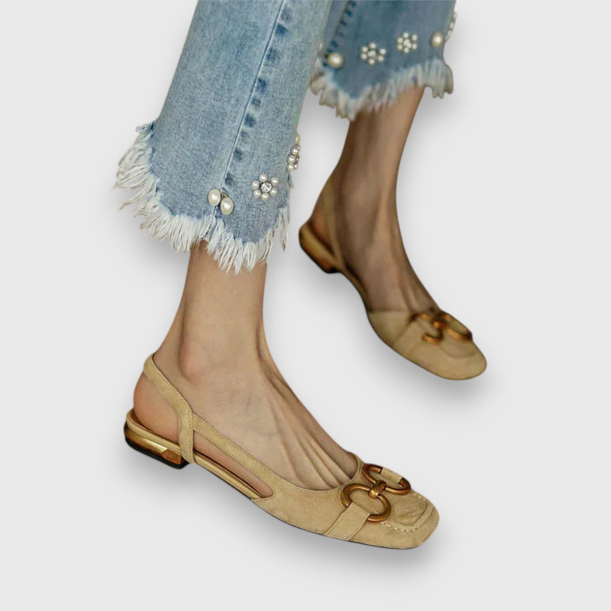 Square Toe Buckle Slingback Flats