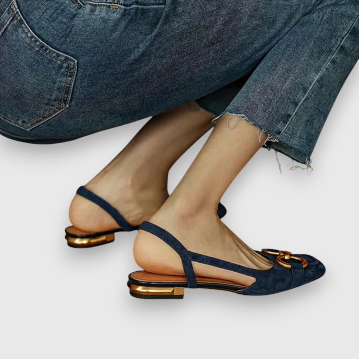 Square Toe Buckle Slingback Flats