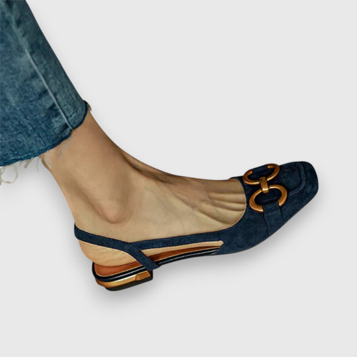 Square Toe Buckle Slingback Flats
