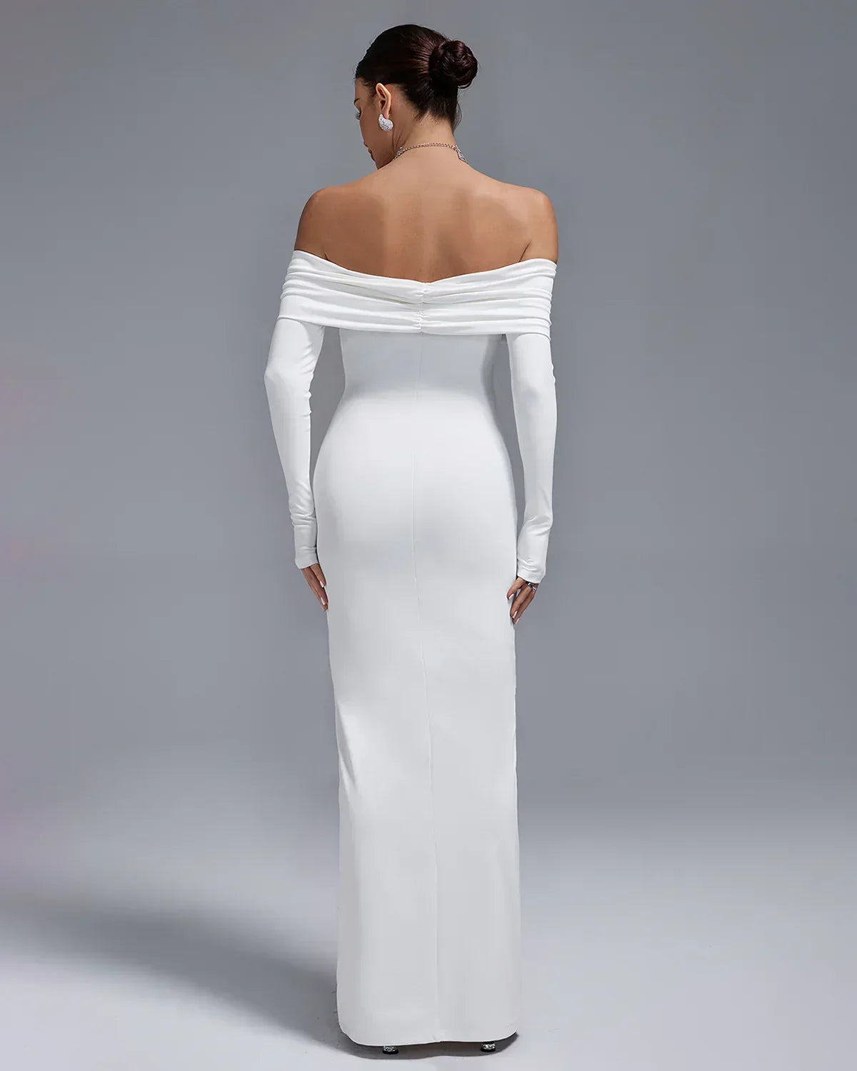 Off Shoulder Ruched Fold Long Sleeve Mermaid Maxi Dress 9