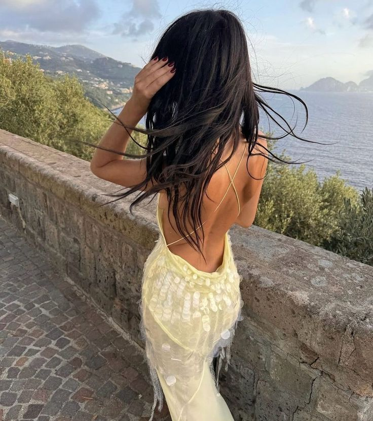 Sexy Yellow V Neck Sequin Chiffon Mermaid Party Evening Dress Backless Long Prom Dress cc1854