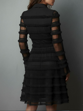 Collared Long Sleeve Fringe Tiered Mini Dress 5