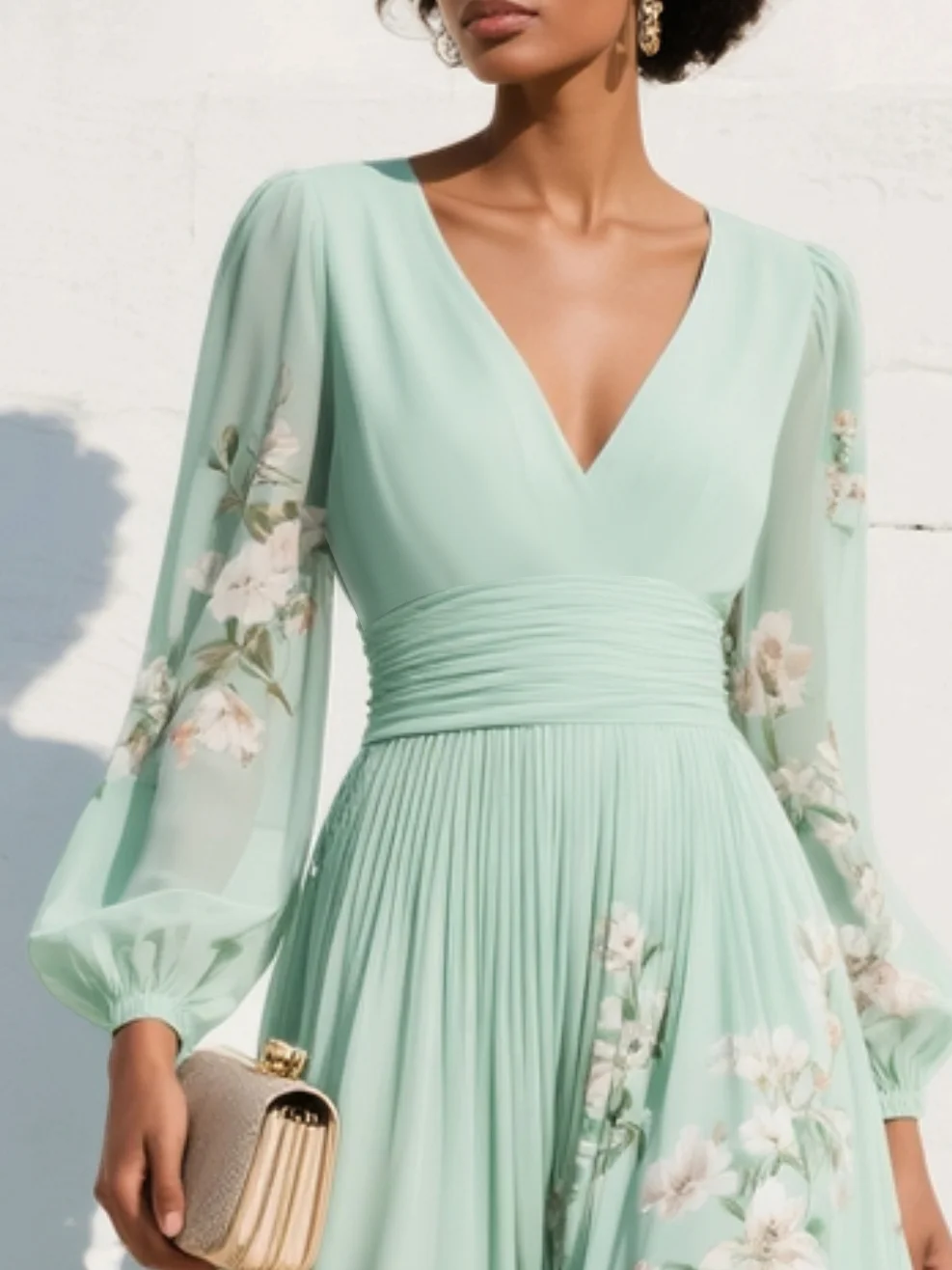 Cecile | Light Green Floral Midi Dress