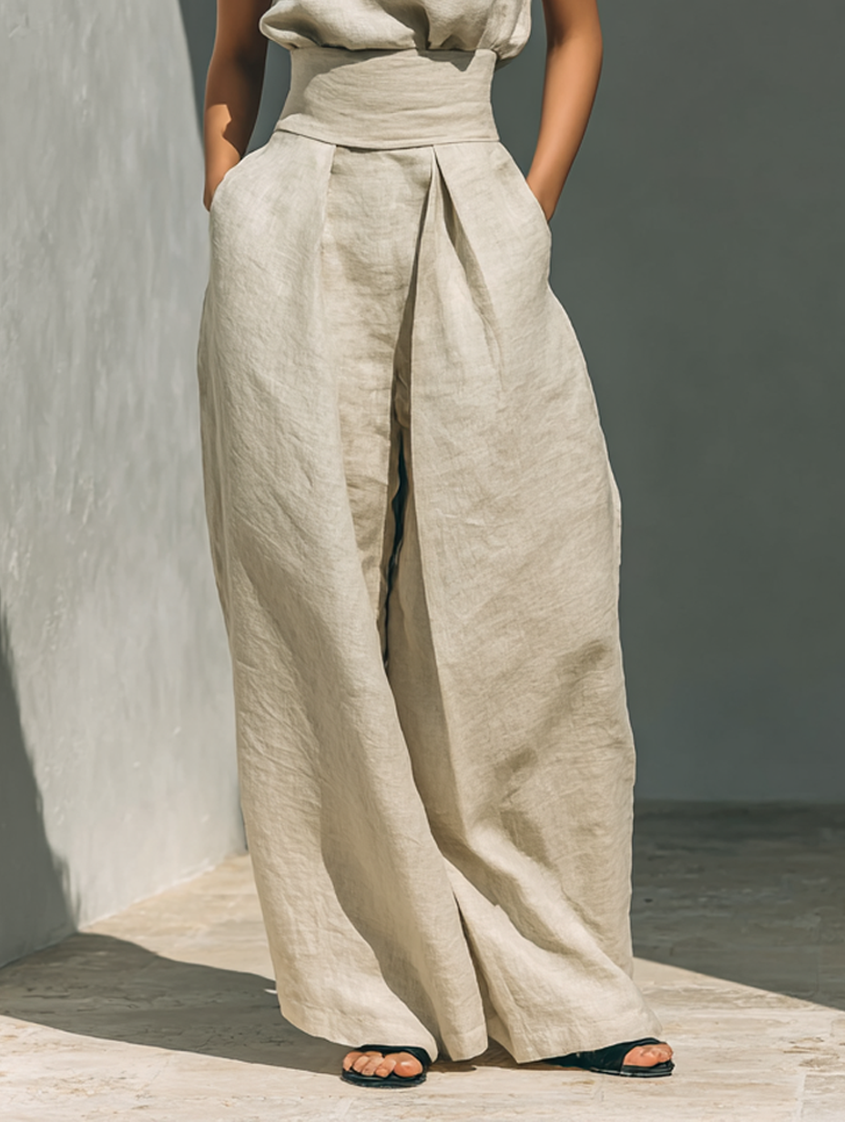Sleeveless High Neck Top and Wide Leg Pants Two Piece Set