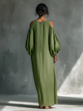 Cold Shoulder Long Sleeve Pocket Maxi Dress 2