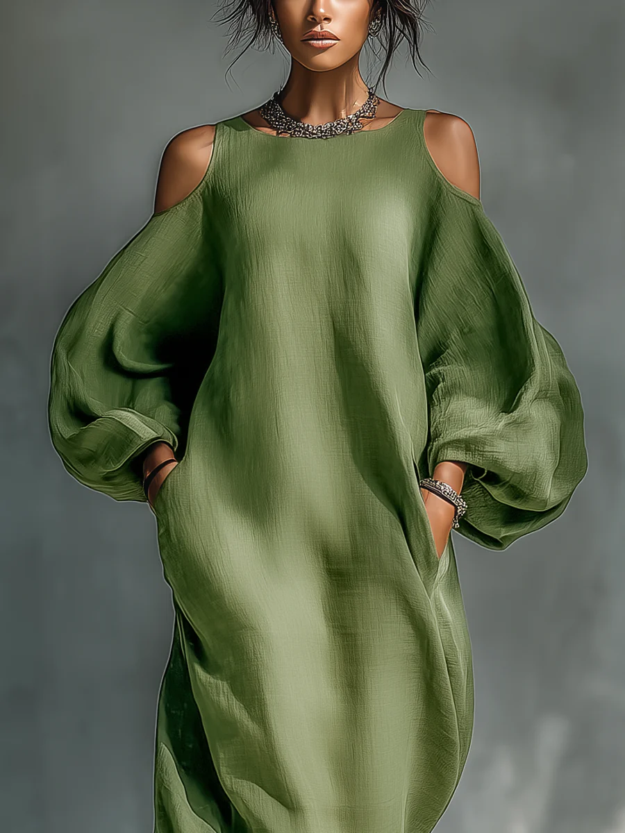 Cold Shoulder Long Sleeve Pocket Maxi Dress 3