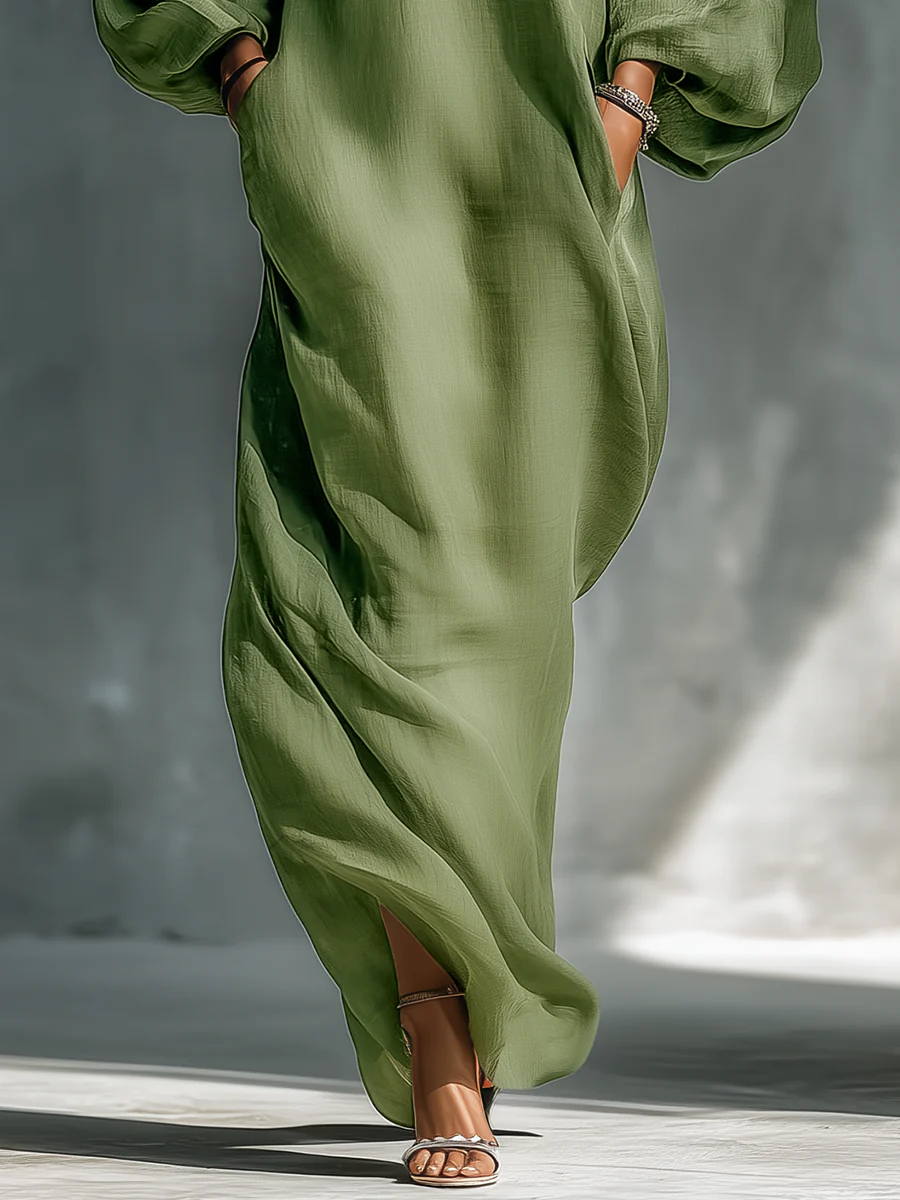 Cold Shoulder Long Sleeve Pocket Maxi Dress 4
