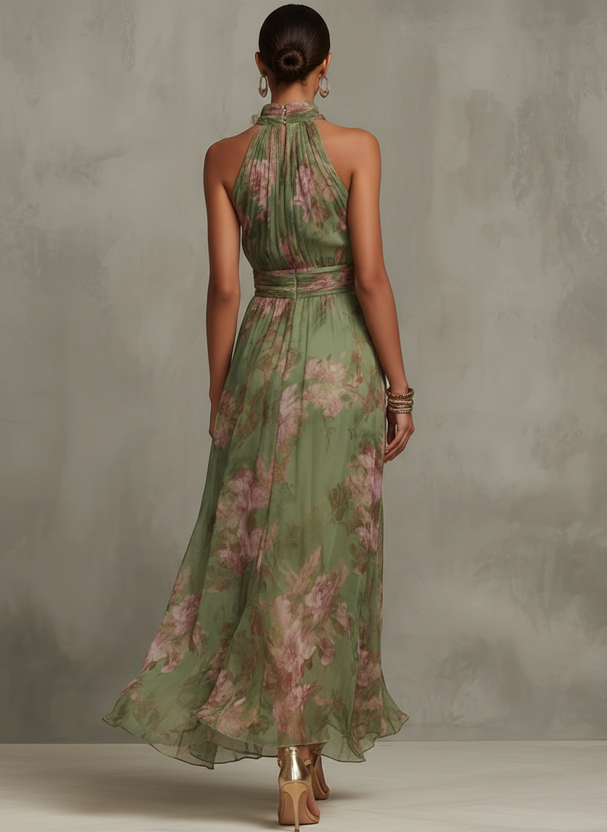 Floral Halter Neck Chiffon Maxi Dress 2