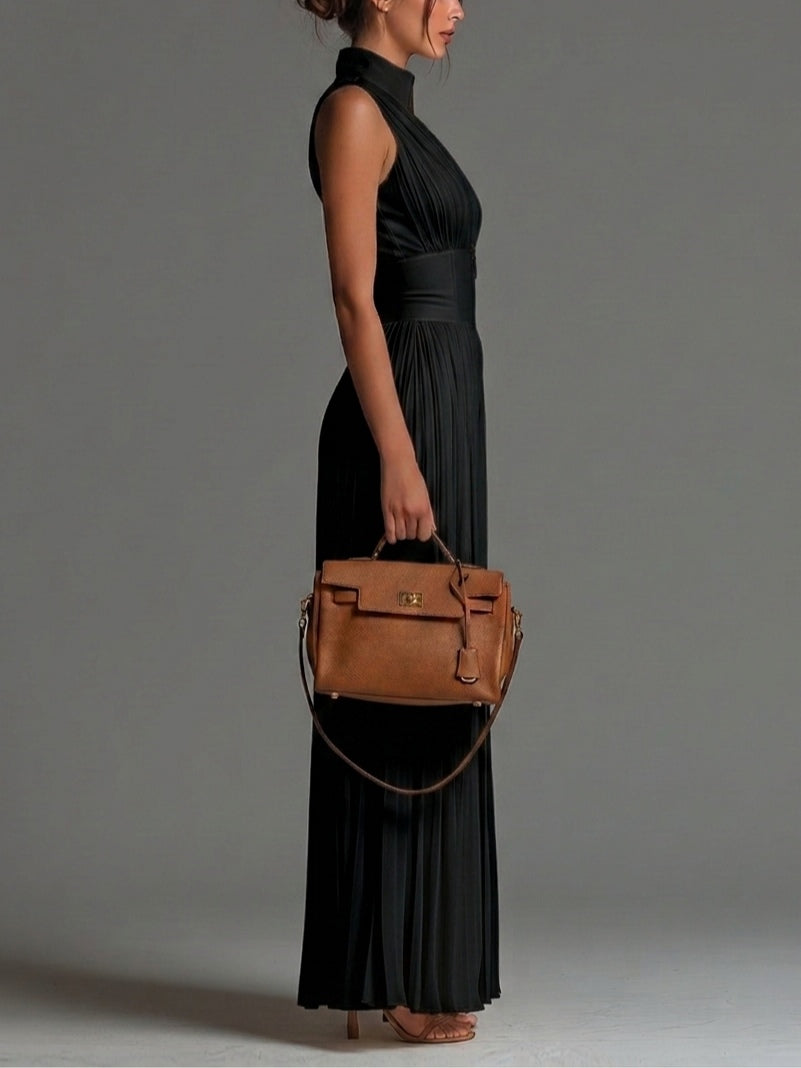 Sleeveless Deep V-Neck Zip Front Pleated Wide Leg Jumpsuit