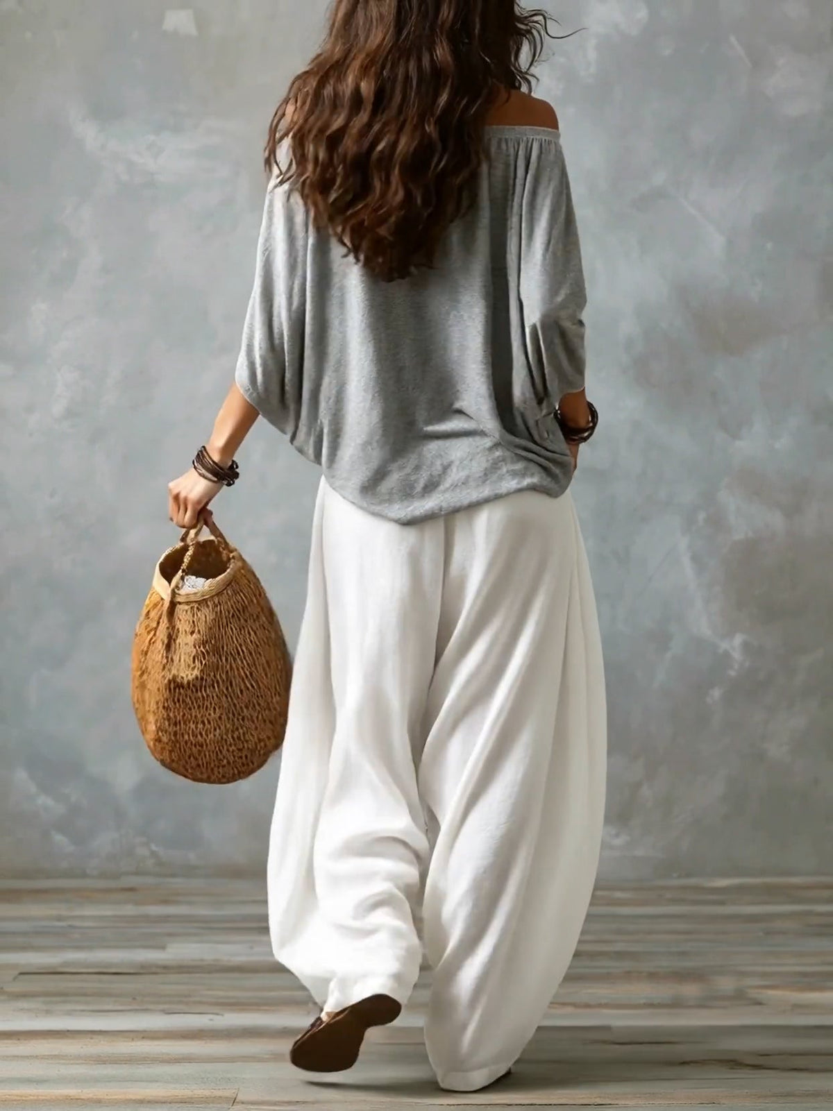 Off Shoulder Top and Wide Leg Pants Two Piece Set