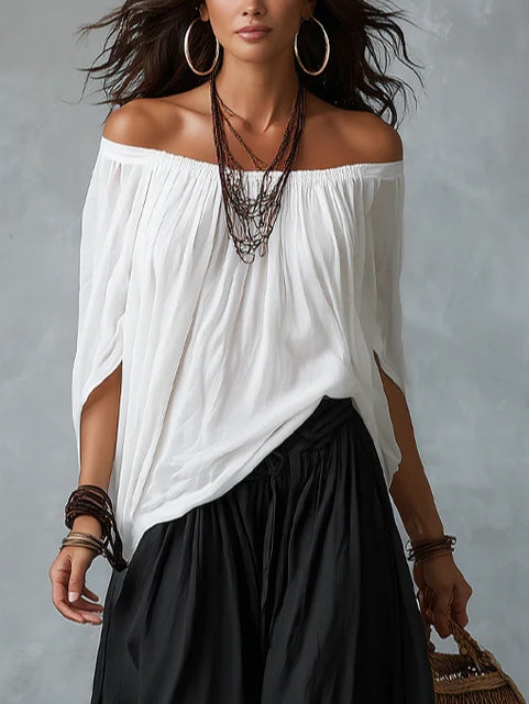 Off Shoulder Top and Wide Leg Pants Two Piece Set